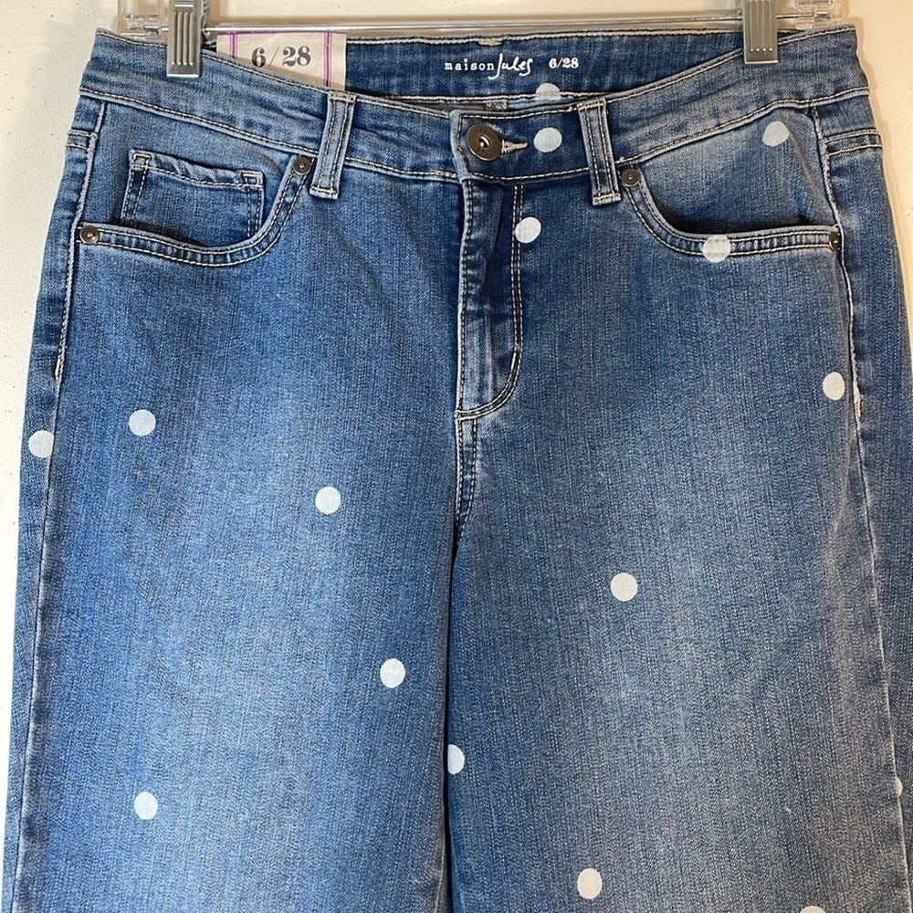 Maison Jules Slim Boyfriend Mid Rise Polkadot Jeans. 6/28. NWT. - Picture 7 of 13